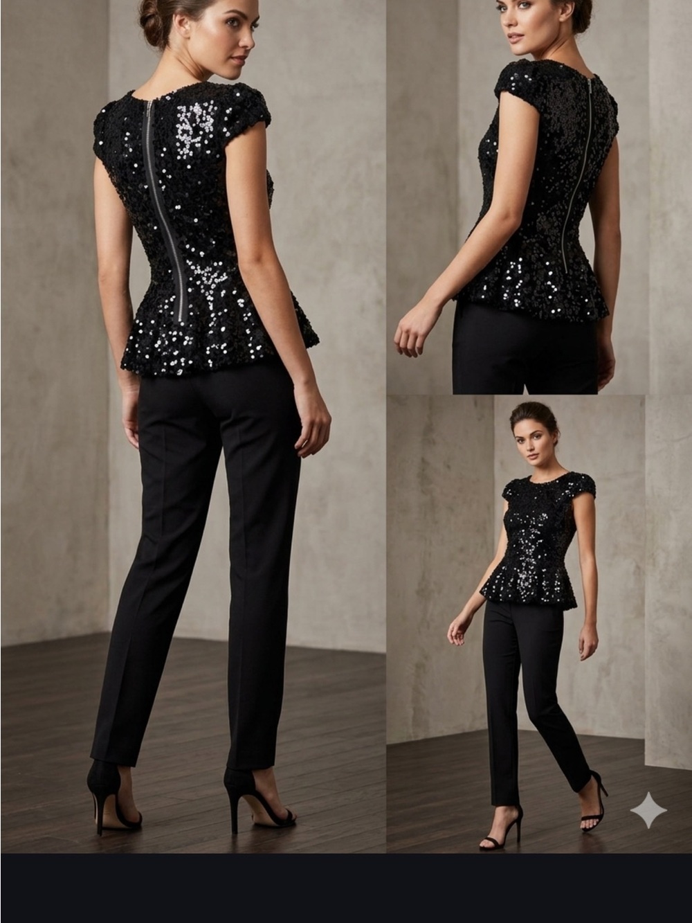 Arden B Black Sequin Peplum Top